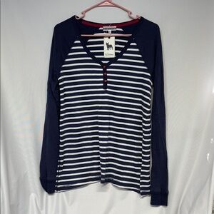 P.J Salvage Navy and White Striped red button thermal Henley shirt S